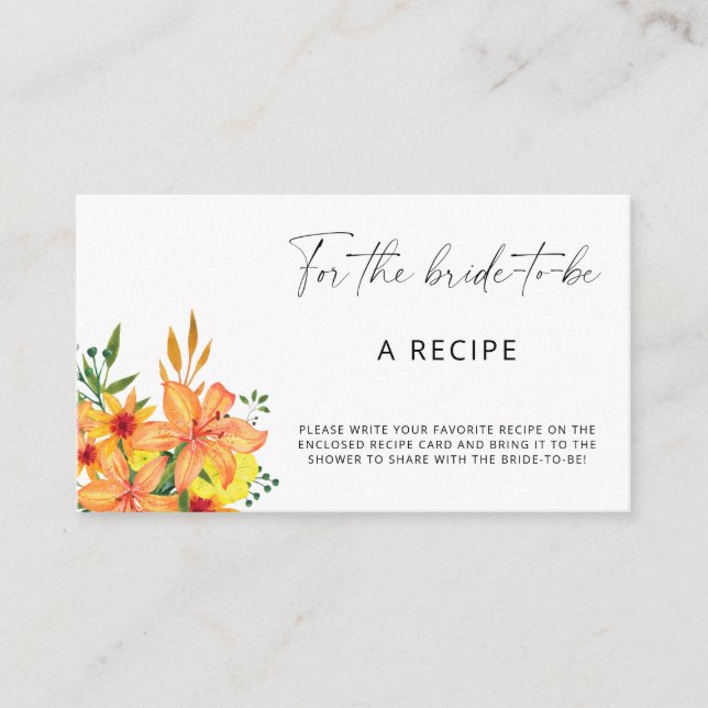 Floral Recipe for the bride to be  Enclosure Card (Front)