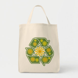 Floral Recycle Sign Organic Grocery Tote Bag