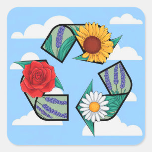 Floral Recycling Symbol   Eco-Friendly Nature Square Sticker