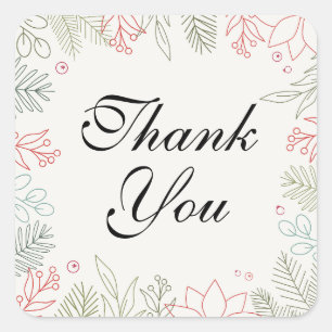 Floral Red And Green Frame Thank You  Square Sticker