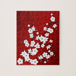 Floral Red And White Cherry Blossoms Jigsaw Puzzle