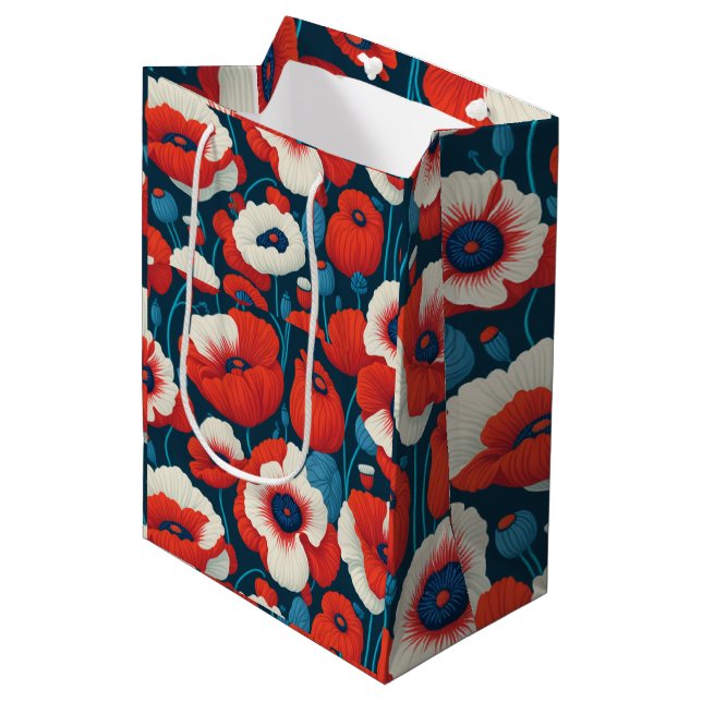 Floral red and white flower partner medium gift bag (Front Angled)