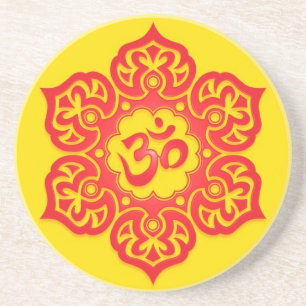 Floral Red and Yellow Aum Design Coaster