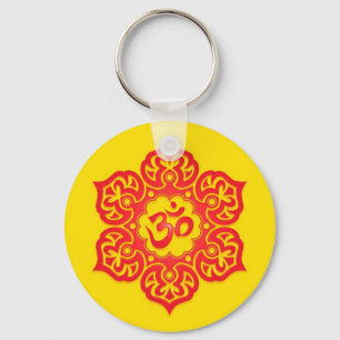 Floral Red and Yellow Aum Design Keychain