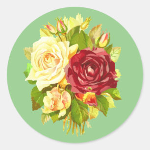 Floral Red and Yellow Rose Classic Round Sticker