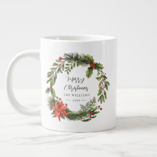 Floral Red Berries Greenery Family Christmas Large Coffee Mug