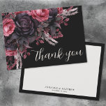 Floral Red Black Gothic Wedding Thank You Card<br><div class="desc">Dark Gothic Red and Black Floral Wedding Thank You Card — a romantic and moody design perfect for a gothic chic celebration. The front features a mix of black and red roses, grey foliage, deep burgundy branches, and pampas grass over an off-white background with a black border. “Thank you” is...</div>