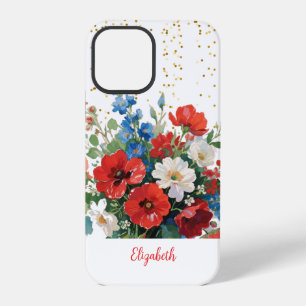 Floral Red Blue Gold Glitter Wildflowers iPhone 12 Pro Case