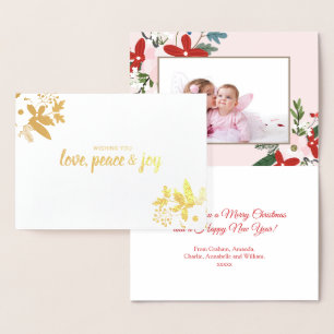 Floral Red Blush Pink Christmas Holiday Photo Card