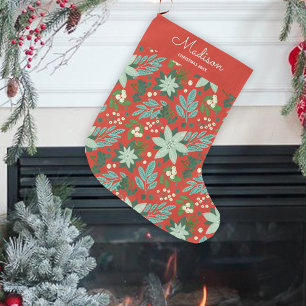 Floral Red Bold Holiday Large Christmas Stocking