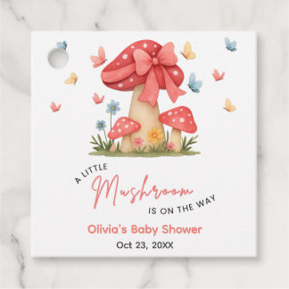 Floral Red Bow A Little Mushroom Baby Shower  Favour Tags