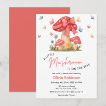 Floral Red Bow A Little Mushroom Baby Shower
