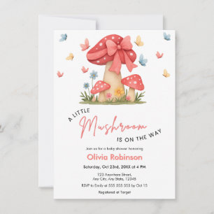 Floral Red Bow A Little Mushroom Baby Shower Invitation
