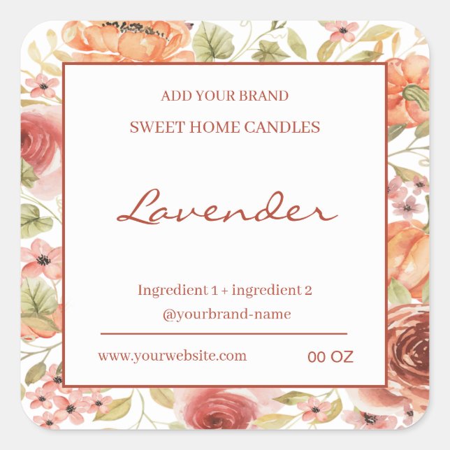 Floral red brown ingredients product square sticker (Front)