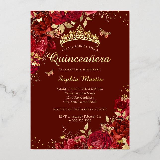 Floral Red Butterfly Elegant Quinceanera  (Front)