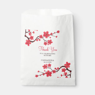 Floral Red Cherry Blossom Sakura Thank You Favour Bag