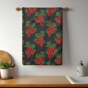 Floral Red Christmas Berries Kitchen Towel