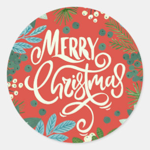 Floral red Christmas Classic Round Sticker