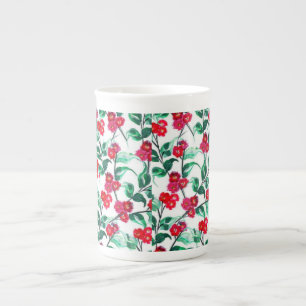 Floral Red Color Flowers Pattern-56698 Bone China Mug