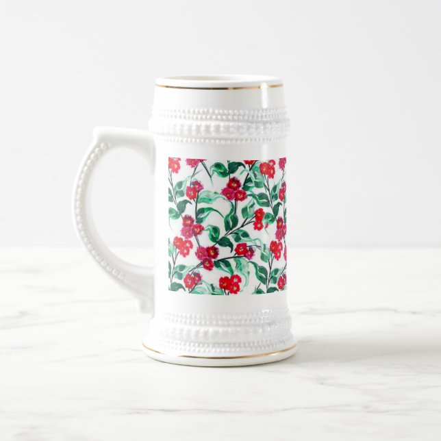 Floral Red Colour Flowers Pattern-56698 Beer Stein (Left)