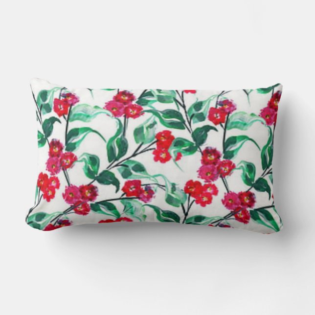 Floral Red Colour Flowers Pattern-56698 Lumbar Pillow (Front)