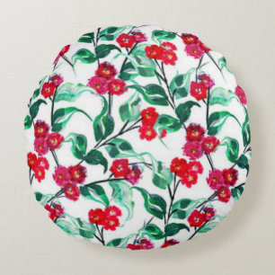 Floral Red Colour Flowers Pattern-56698 Round Pillow