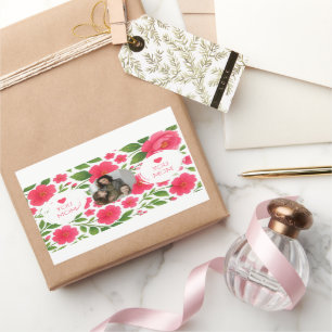 Floral Red Custom Photo Sticker – Love You Mom