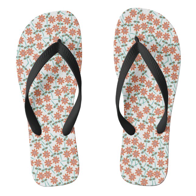Floral Red Flowers Pattern-14200 Flip Flops (Footbed)