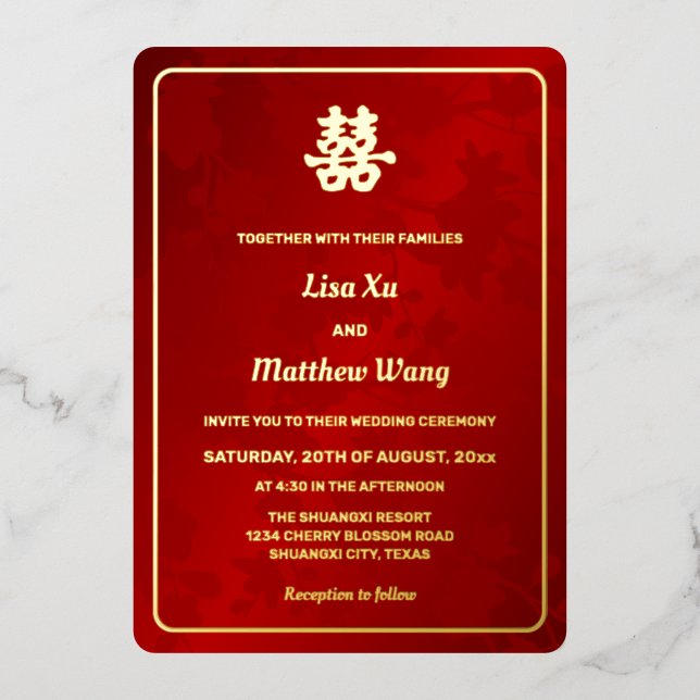 Floral Red Gold Chinese Wedding (Front)