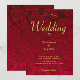 Floral Red Gold Elegant Modern Wedding Invitation