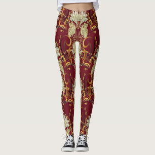 Floral red-gold, luxurious vintage pattern. leggings