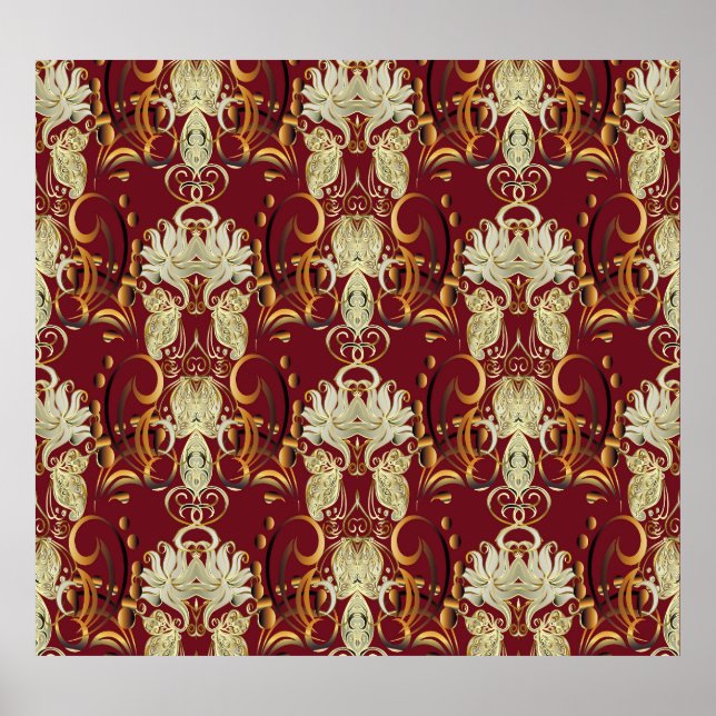 Floral red-gold, luxurious vintage pattern. poster (Front)
