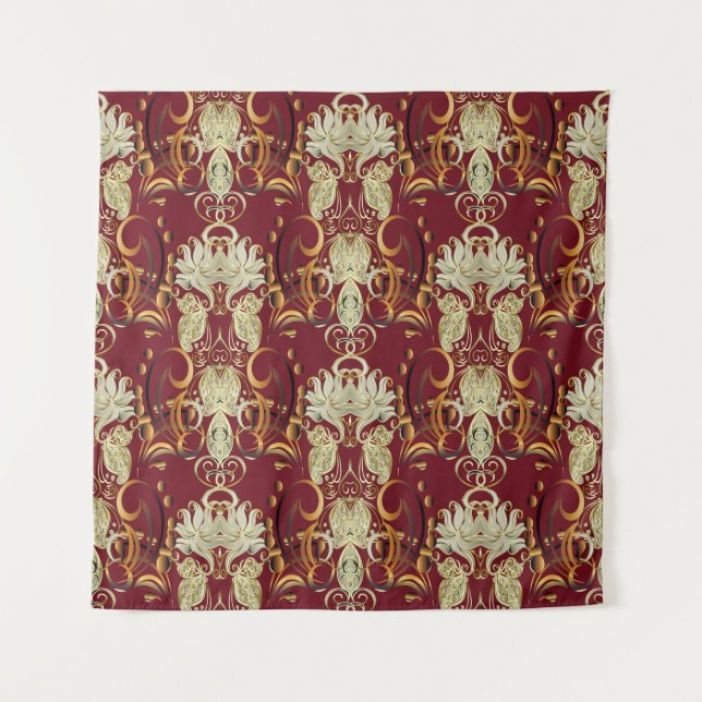 Floral red-gold, luxurious vintage pattern. tapestry (Front)
