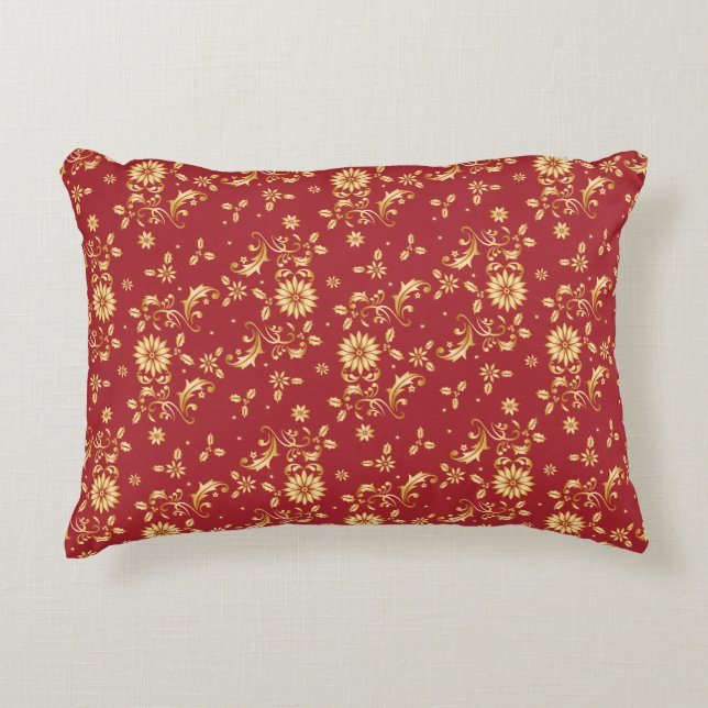Floral Red Gold Stars Christmas Party Metallic Accent Pillow (Front)