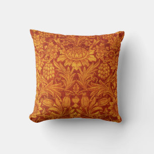 Floral Red & Golden Yellow Wm Morris Design Throw Pillow
