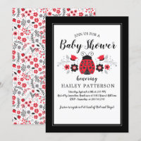 Floral Red Ladybug Baby Shower Invitation