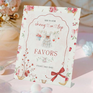 Floral Red Pink Bow Cherry Baby Shower Favour   Pedestal Sign