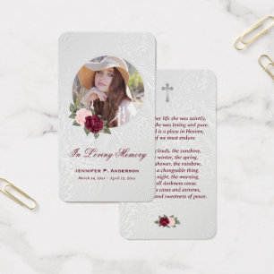 Floral Red Pink Photo Memorial Funeral Prayer