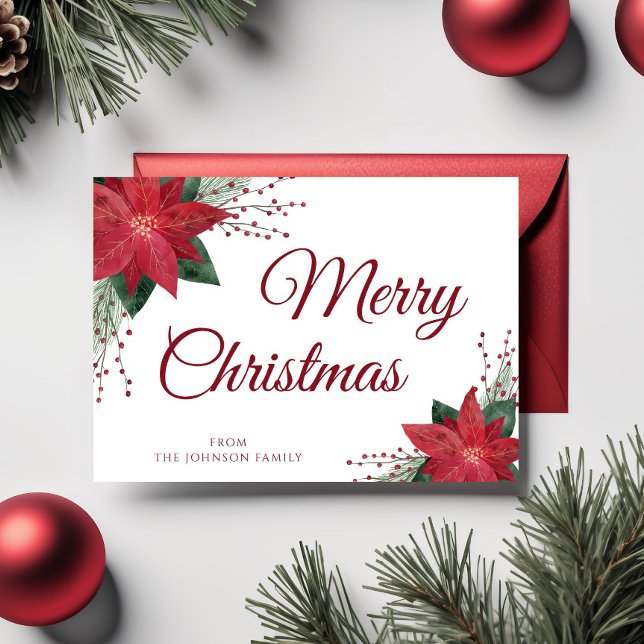 Floral Red Poinsettia Merry Christmas Greetings Postcard (Floral Red Poinsettia Merry Christmas Greetings Postcard)
