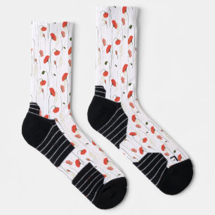 Floral Red Poppy Flower Botanical Pattern Socks