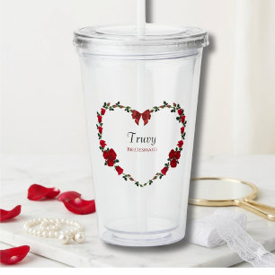 Floral Red Rose Bridesmaid Gift Acrylic Tumbler