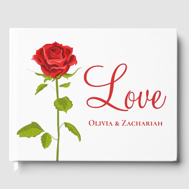 Floral Red Rose Flower Wedding Bridal Shower Guest Book (Front)