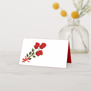 Floral Red Rose Flower - Wedding Party Flowers Place Card