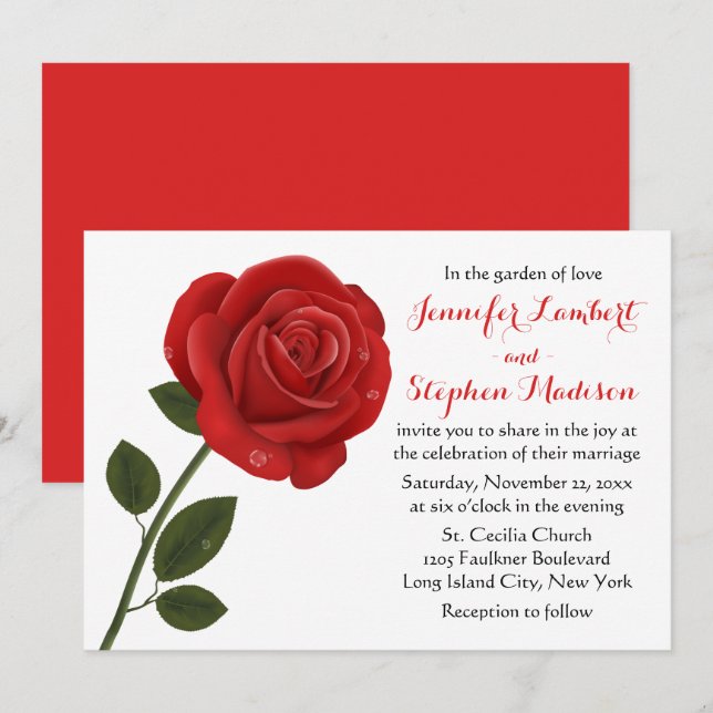 Floral Red Rose Flower Wedding Party Invitation (Front/Back)