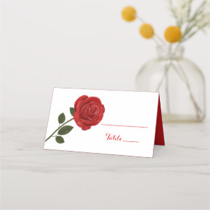 Floral Red Rose Flower - Wedding Party Place Card