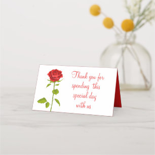 Floral Red Rose Flower Wedding Thank You Botanical Place Card