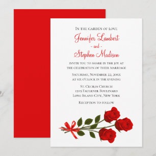 Floral Red Rose Flowers Wedding Invitation