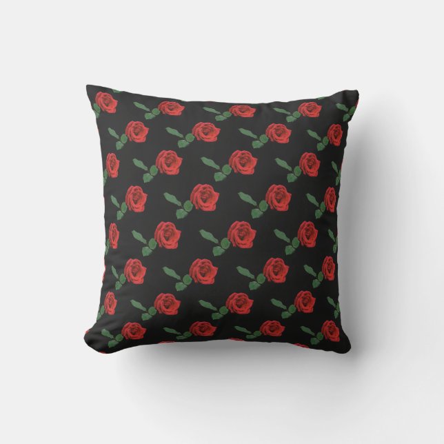 Floral Red Rose Garden Flower Outdoor Pillow (Front)