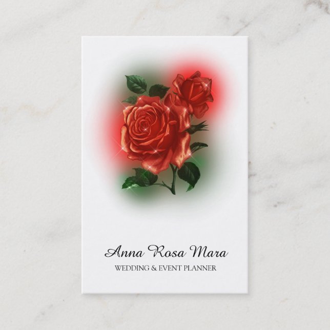 *~* Floral Red ROSE Wedding Event Planner QR code  Business Card (Front)