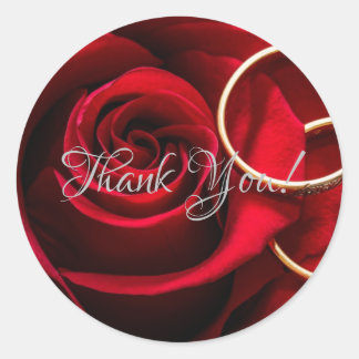 Floral Red Rose with Ring Wedding Classic Round Sticker